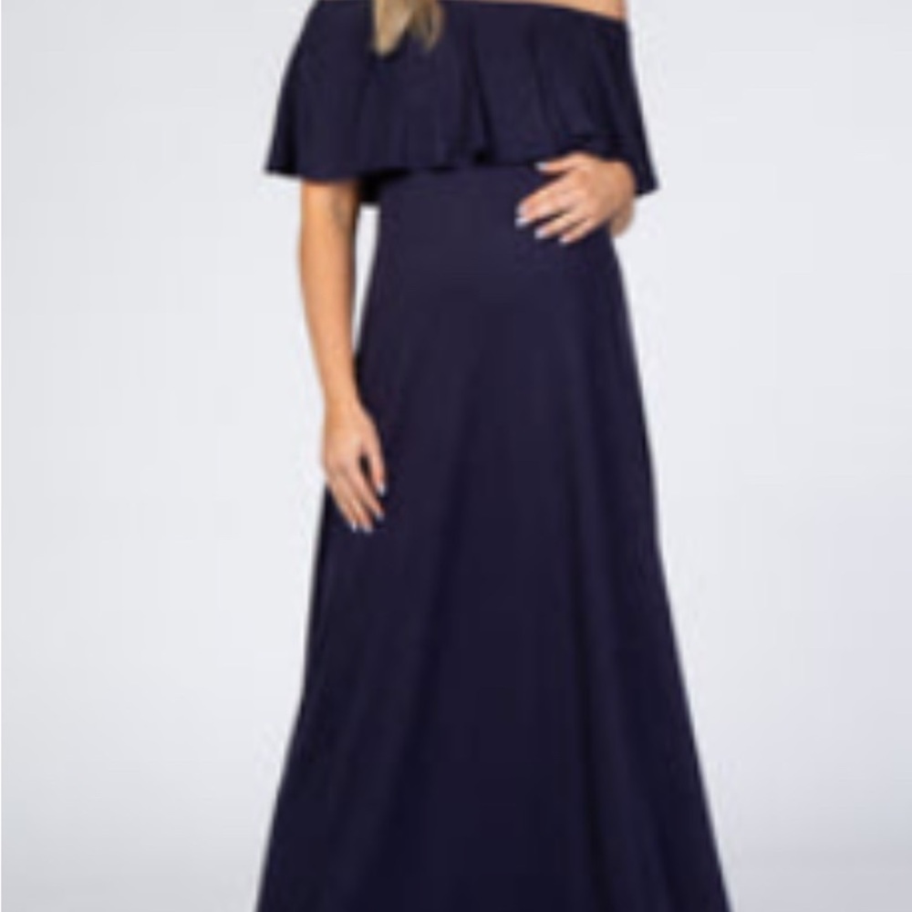 PinkBlush Off-Shoulder Navy Maxi Dress